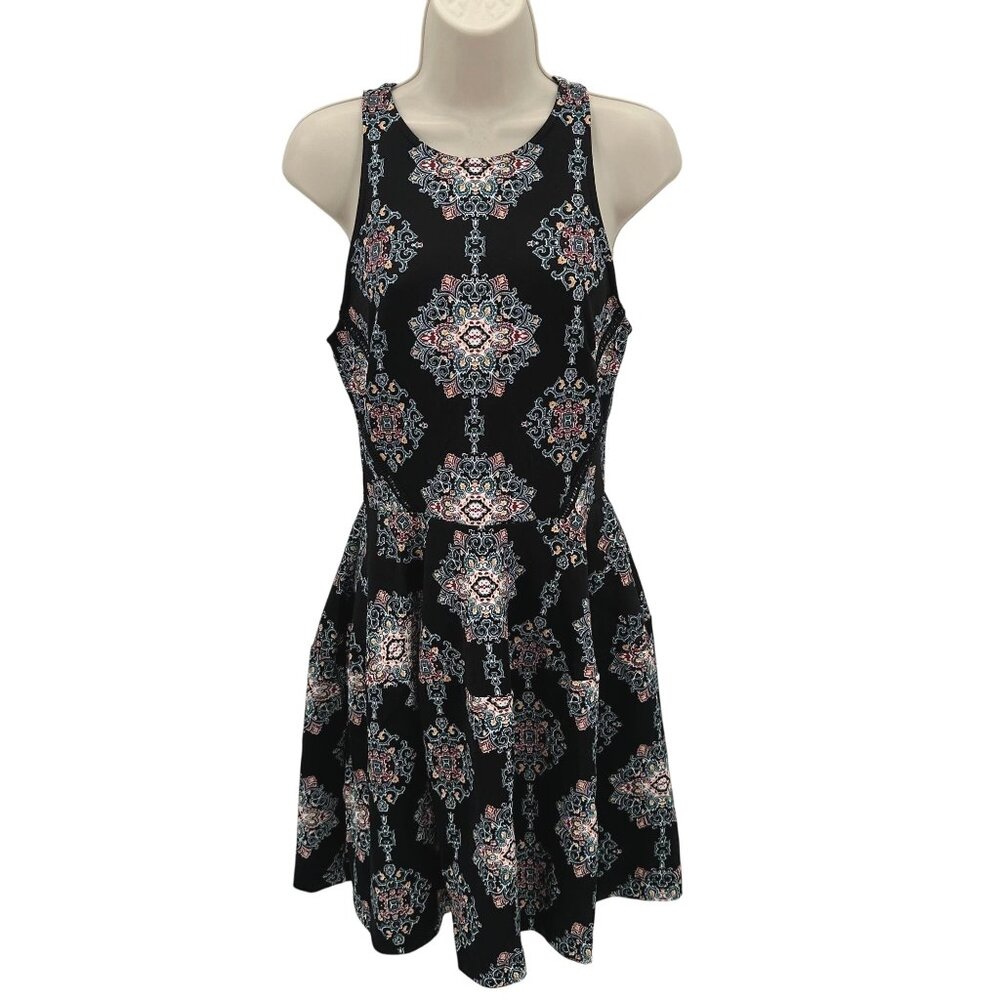 Mossimo Womens Black Medallion Print Back Zipper Fit & Flare Dress Size S